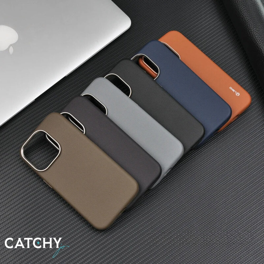 iPhone Luxury Leather Case With Metal Camera Frame