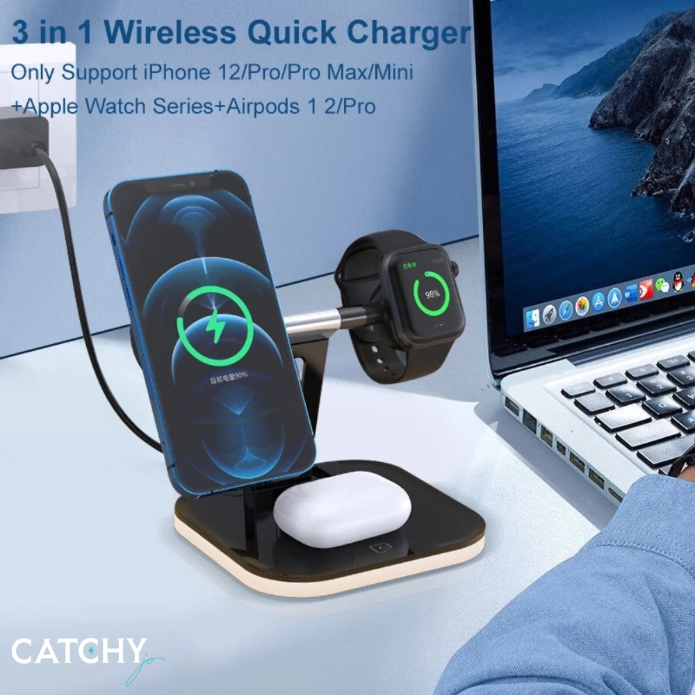 3 in 1 Fast Wireless Charging Foldable Station With Strip Light